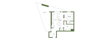A floor plan of a house with a balcony, foyer, and a bathroom.