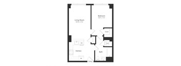 a floor plan of a unit with a bedroom and a living room
