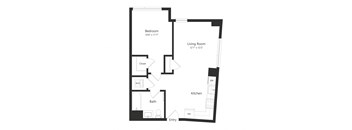 a floor plan of a unit with a bedroom and a living room