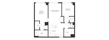 a floor plan of a unit with a bedroom and a living room