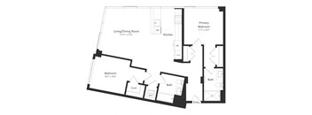 a floor plan of a unit with a bedroom and a living room