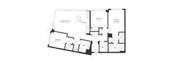 a floor plan of a bedroom floor plan with an open floor plan