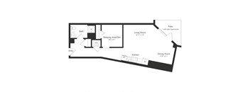 a floor plan of a unit with a bedroom and a living room