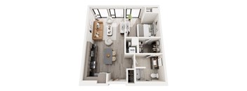 A top down view of a modern apartment layout.