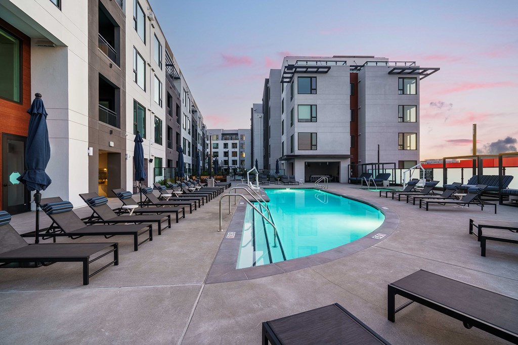 a swimming pool in the middle of a building