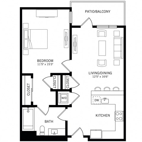 a floor plan of a one bedroom