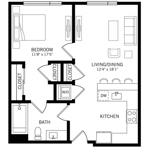 a floor plan with one bedroom