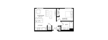 a floor plan of a one bedroom