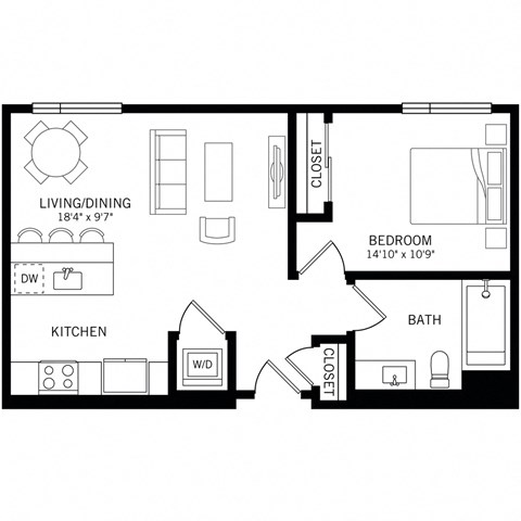 a floor plan of a one bedroom