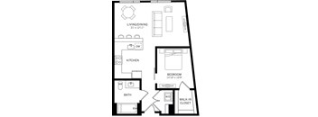 a floor plan of a small house with a kitchen and a living room