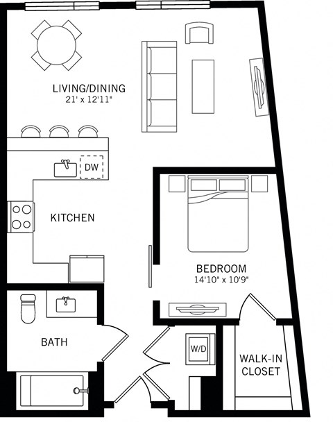 a floor plan of a small house with a kitchen and a living room