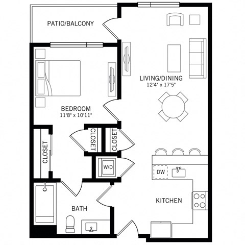 a floor plan of a one bedroom floor plan