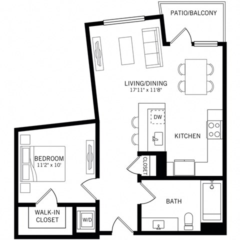 a floor plan of a one bedroom