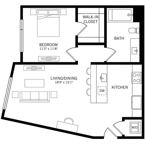 a floor plan of a one bedroom