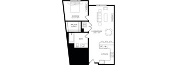 a floor plan of a room with a bathroom and a bedroom