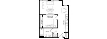a floor plan of a room with a bedroom and a bathroom