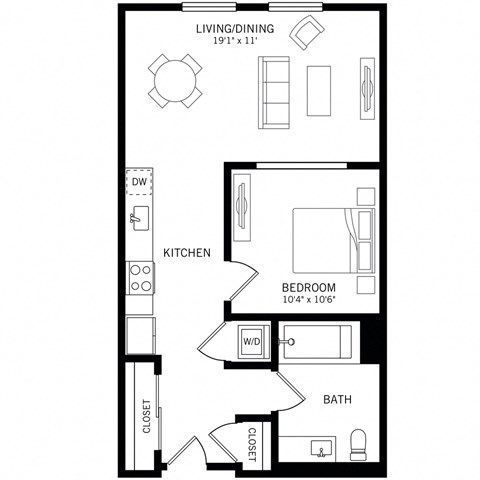 a floor plan with one bedroom