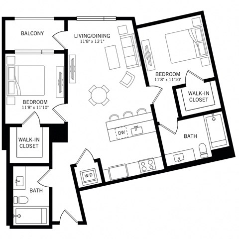a floor plan of a two bedroom