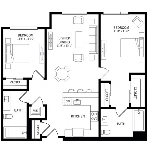 a floor plan of a two bedroom