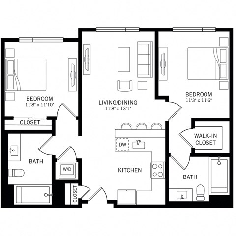 a floor plan of a two bedroom