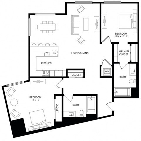 a floor plan of a two bedroom
