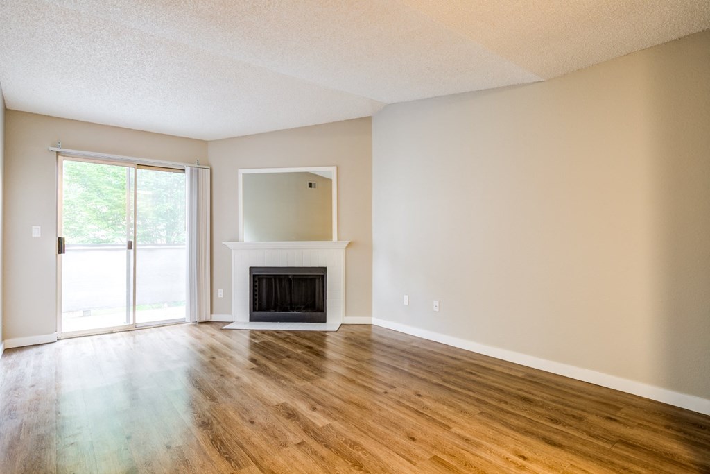Spacious living room with fireplace