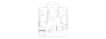 A floor plan of a house with a living room, dining room, kitchen, and bathrooms.