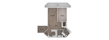 A floor plan of a house with a living room, bedroom, dining room, office, kitchen, and bathroom.