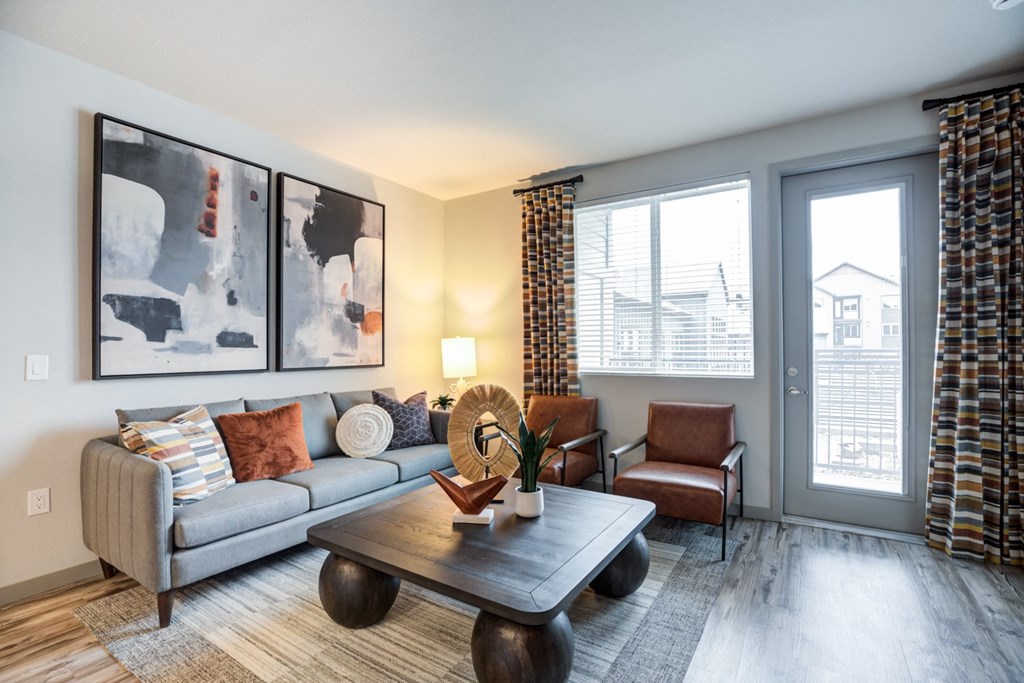 a living room with a couch and a coffee table