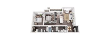 A top-down view of a modern apartment layout.