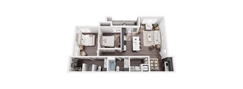 A top-down view of a modern apartment layout.