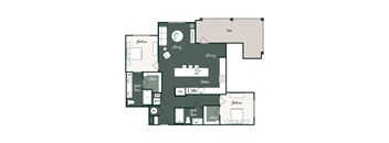 a floor plan of a house with a bedroom and a living room