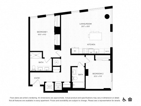a floor plan of a bedroom apartment with a small floor space