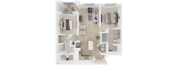a 2 bedroom floor plan with a bathroom and a living room