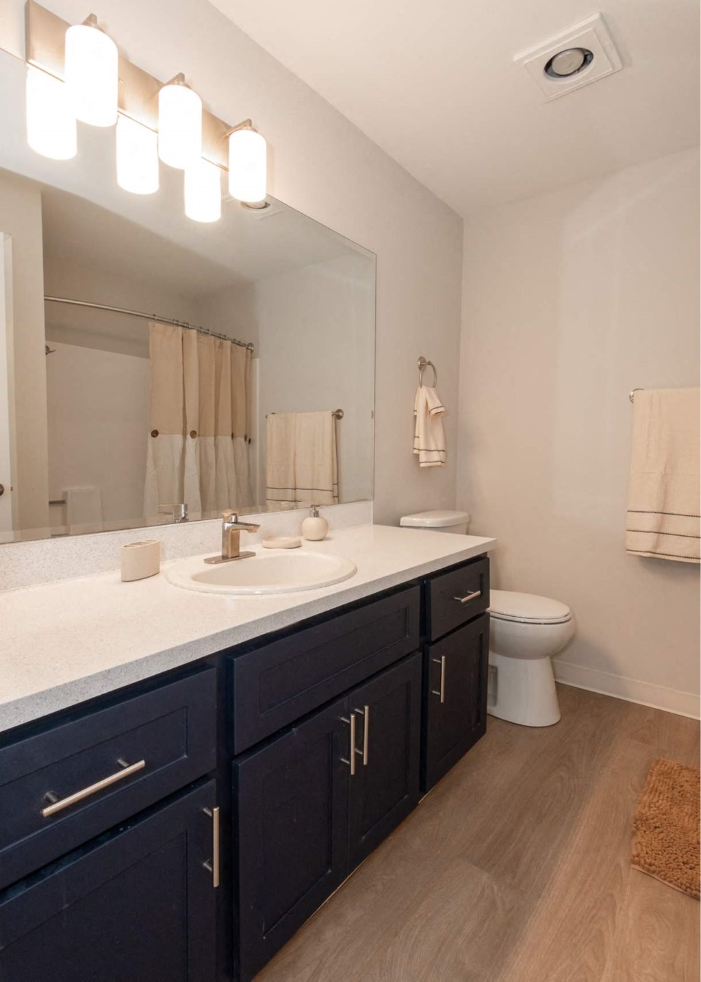 A bathroom with a white sink and a mirror above it at Aspenridge Apartments, Vancouver