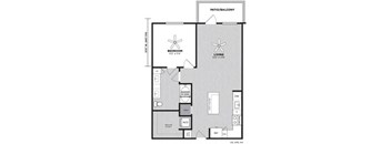 A floor plan of a home with a bedroom, living room, and bathroom.