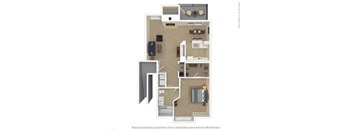 A floor plan of a house with a kitchen, living room, and two bedrooms.