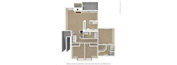 A floor plan of a house with a kitchen, living room, and bathroom.