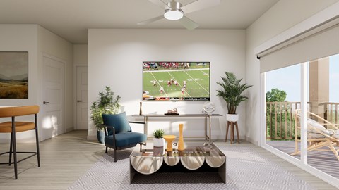 A living room with a television displaying a football game.