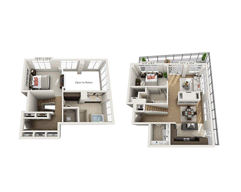 A floor plan of a two-bedroom apartment with dimensions and an