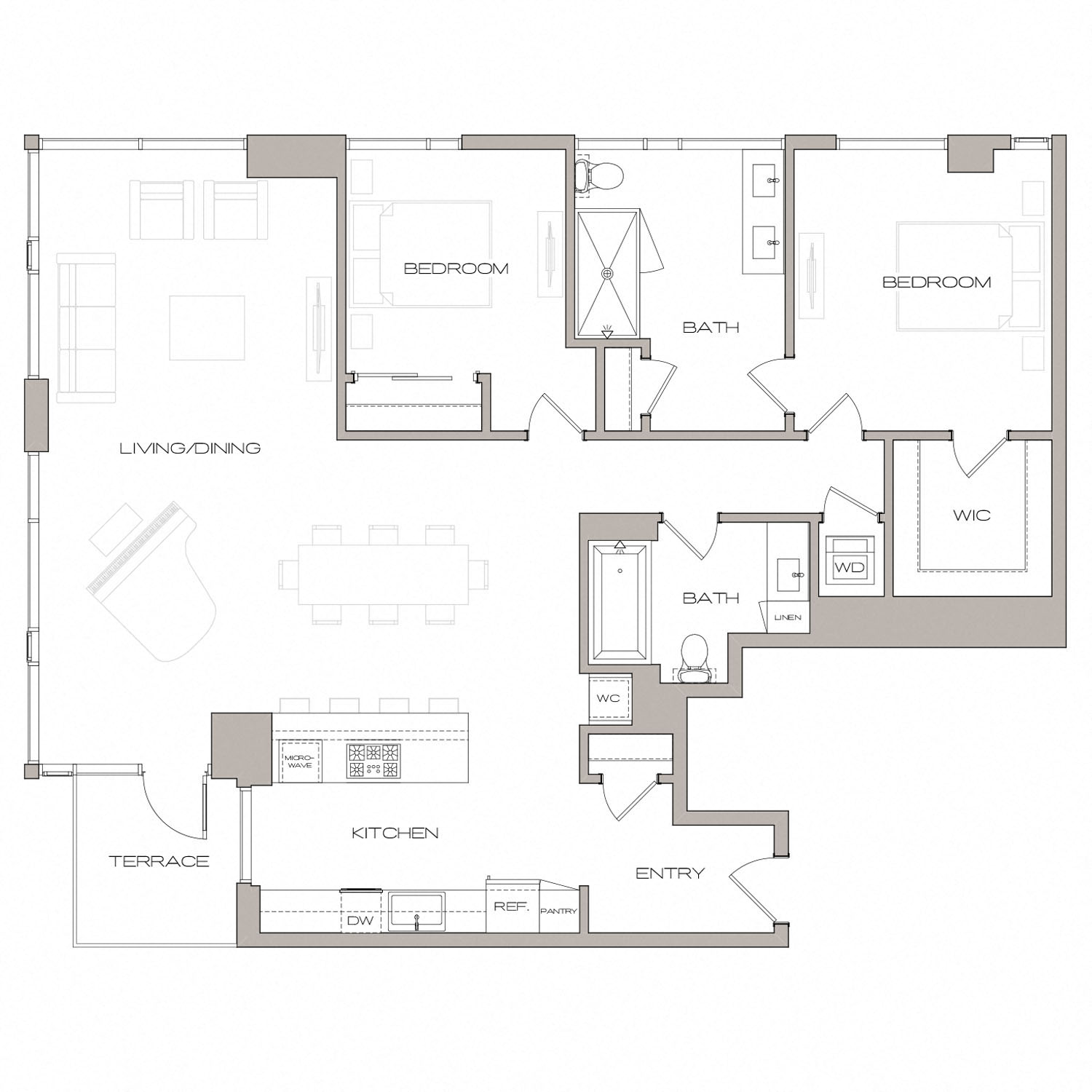 PH1 Floorplan 2 Bed 2 Bath