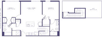 A blueprint of a house with various rooms and structures.