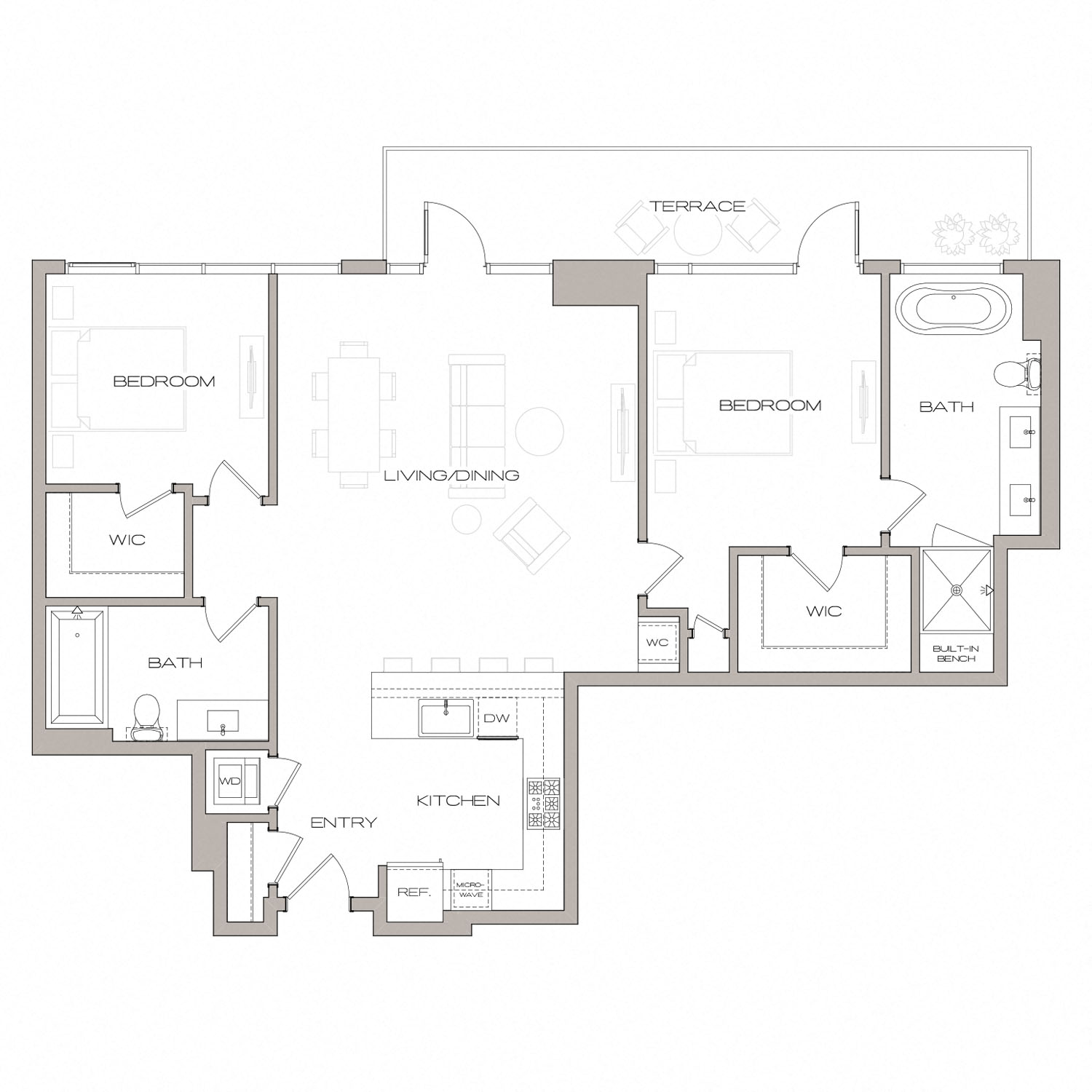 PH3 Floorplan 2 Bed 2 Bath