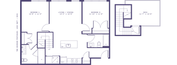 A floor plan of a building with multiple rooms and corridors.