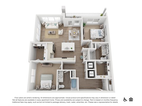 a 3d floor plan of a 1 bedroom apartment