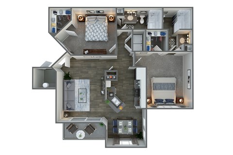 2 bedroom 2 bath floor plan  B at Vista Grove Apartments, Mesa, AZ