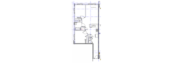 A blueprint of a house with a kitchen, living room, and bathroom.