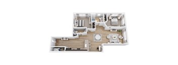 A top-down view of a well-organized apartment layout.