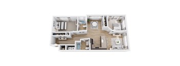A top-down view of a modern apartment layout.
