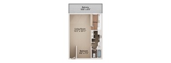 A diagram of a house layout with a living room, bedroom, and kitchen.